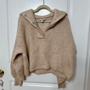 Topshop Quarter Button Up Cream Knitted Sweater